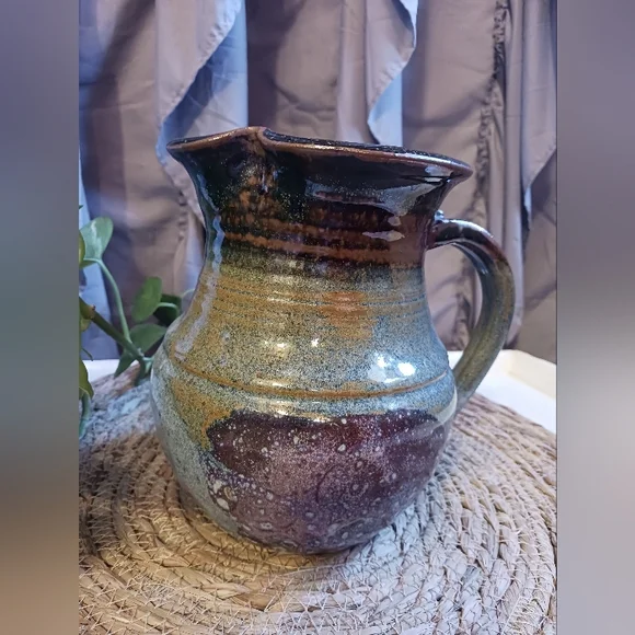 Pottery Handcrafted Heavy Pitcher Artisan Earthenware Unique Cottagecore - Picture 5 of 9